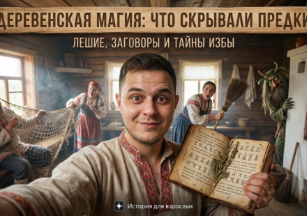 Иллюстрация к теме деревенской магии, включая леших и домовых. Основные элементы фольклора.